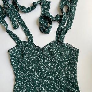 Commence green floral crop top with tie straps